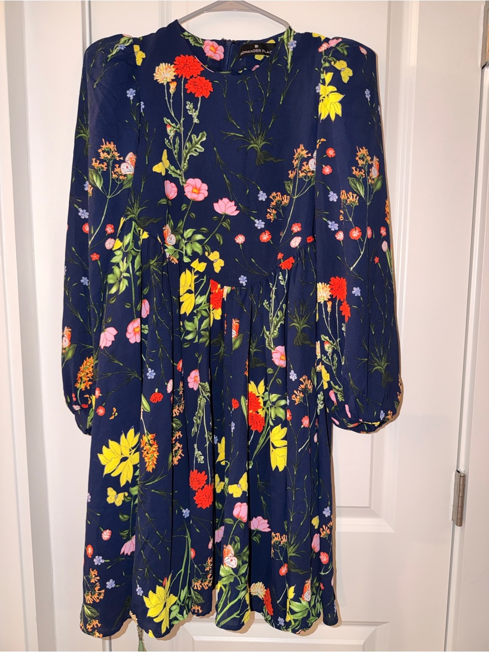 Pomander Place Navy Floral Mini Dress with Yellow, Pink & Red Blooms